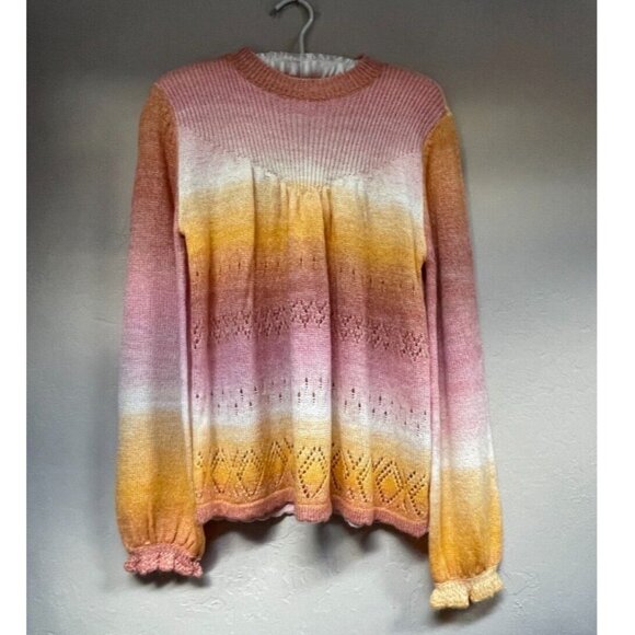 New LC Lauren Conrad Pullover Mock Neck Sweater Womens Medium Crochet Space-Dye - Picture 1 of 11